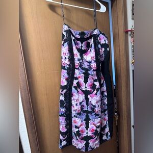 Black & Pink Floral Strapless Dress